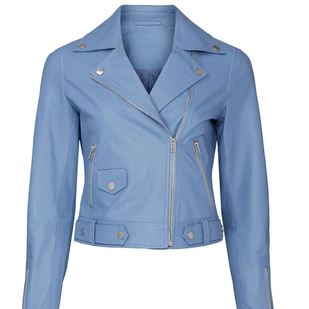 Slate & Willow Blue Classic Leather Moto Jacket